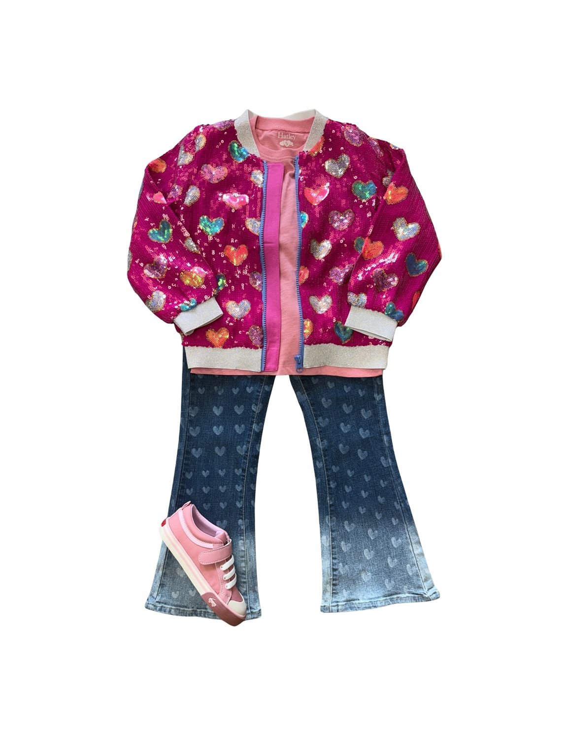 Pink Busted Hearts Sequin Bomber Girls Outerwear Hatley
