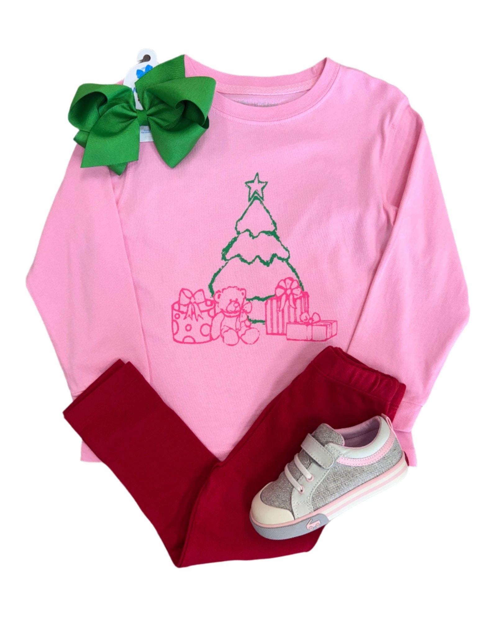 Pink Christmas Tree w/ Presents LS T-Shirt Girls Tops + Tees Mustard & Ketchup