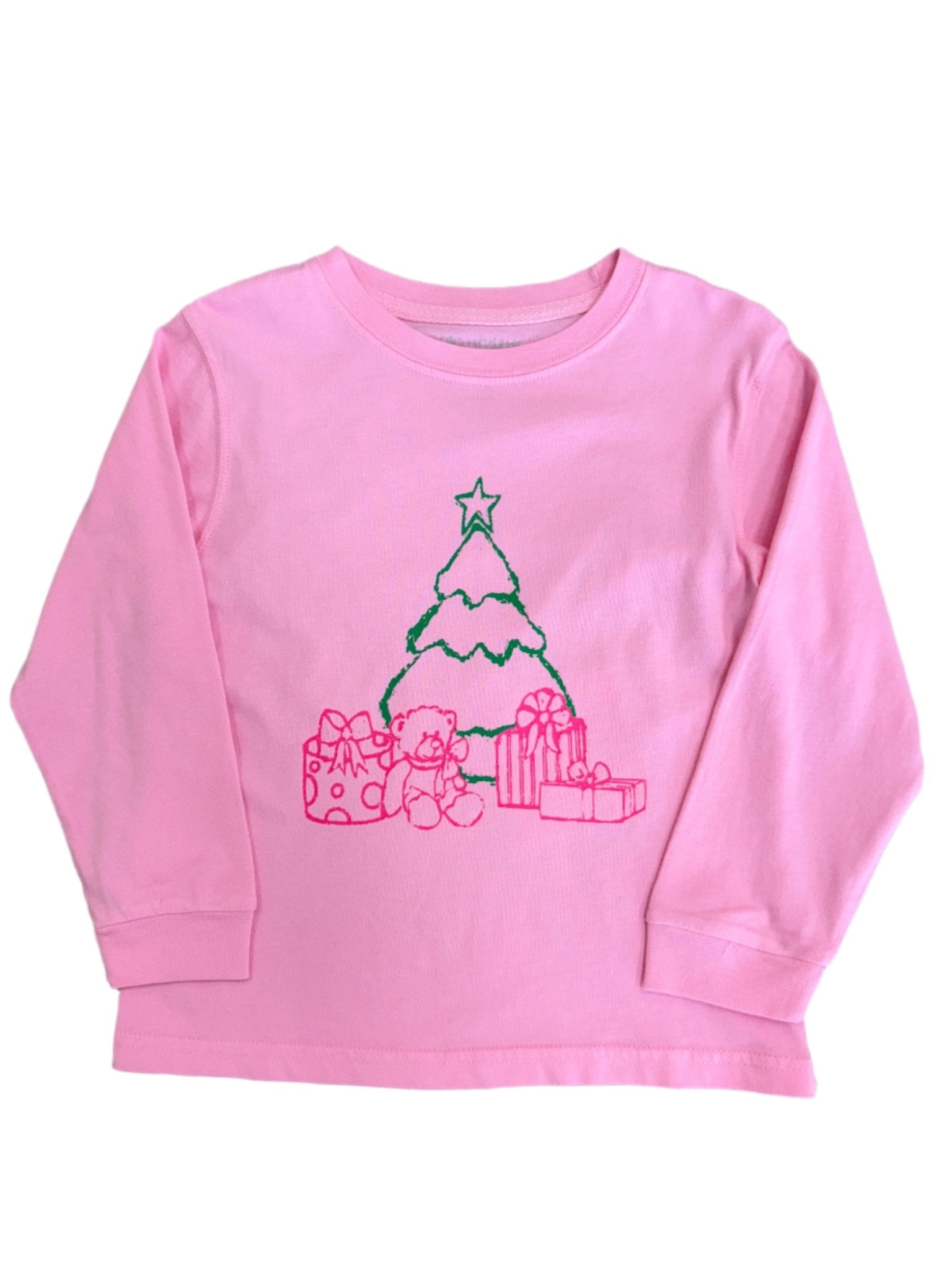 Pink Christmas Tree w/ Presents LS T-Shirt Girls Tops + Tees Mustard & Ketchup