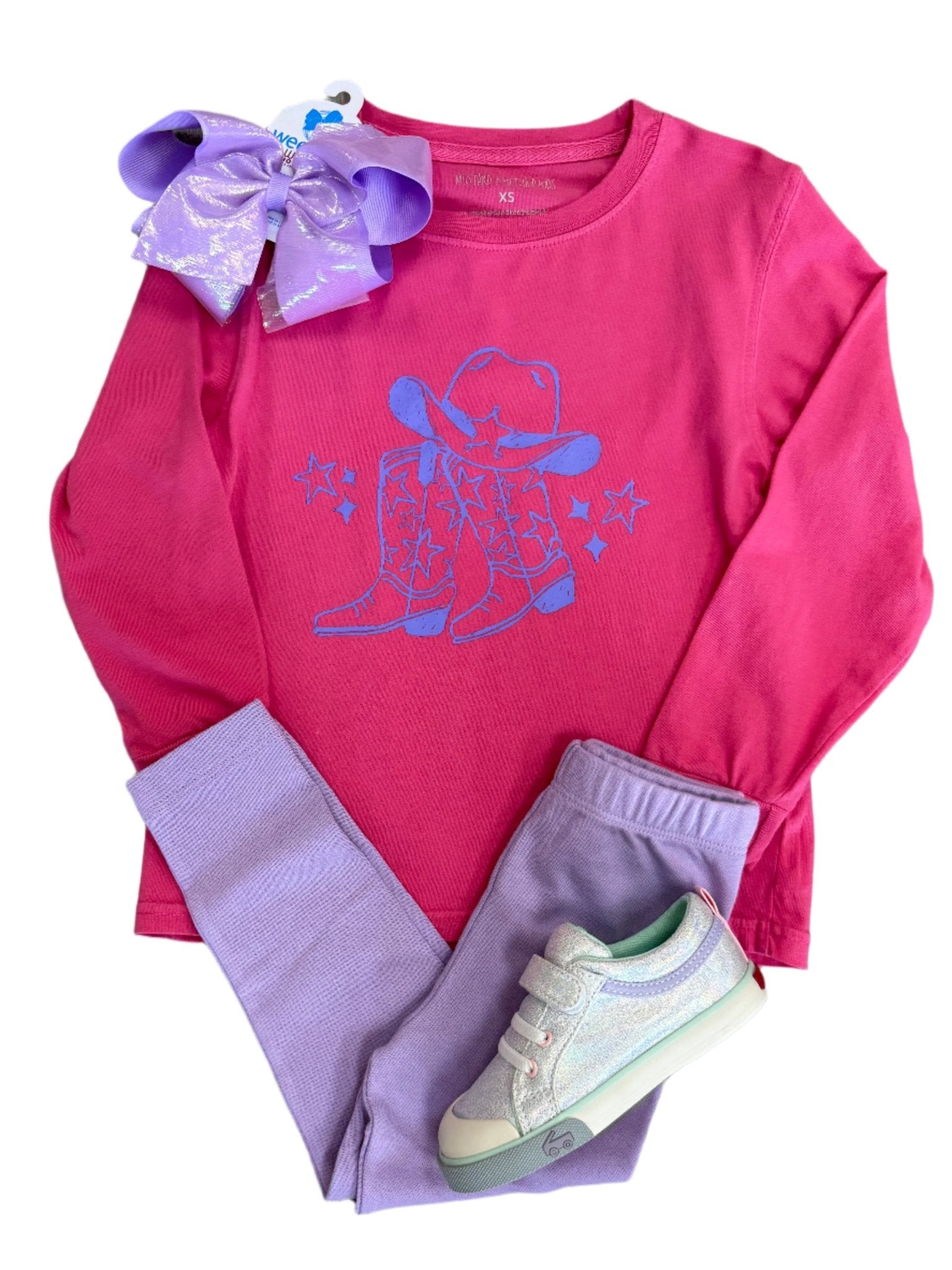 Pink Cowgirl Boots Era LS T-Shirt Girls Tops + Tees Mustard & Ketchup