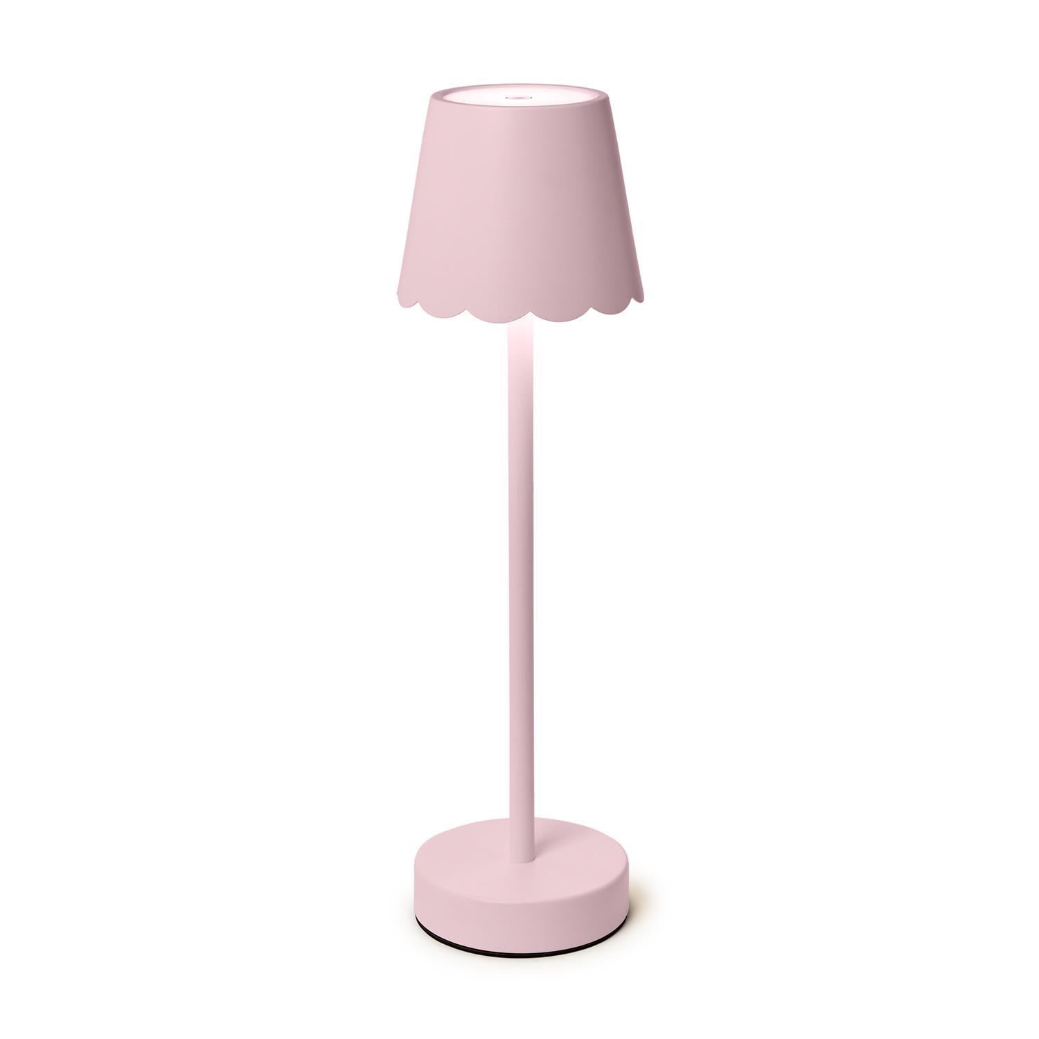 Pink LED Cordless Table Lamp with Scalloped Edge Shade Home Decor Two's Company