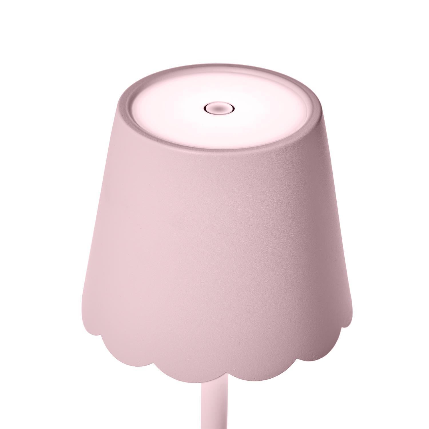Pink LED Cordless Table Lamp with Scalloped Edge Shade Home Decor Two's Company