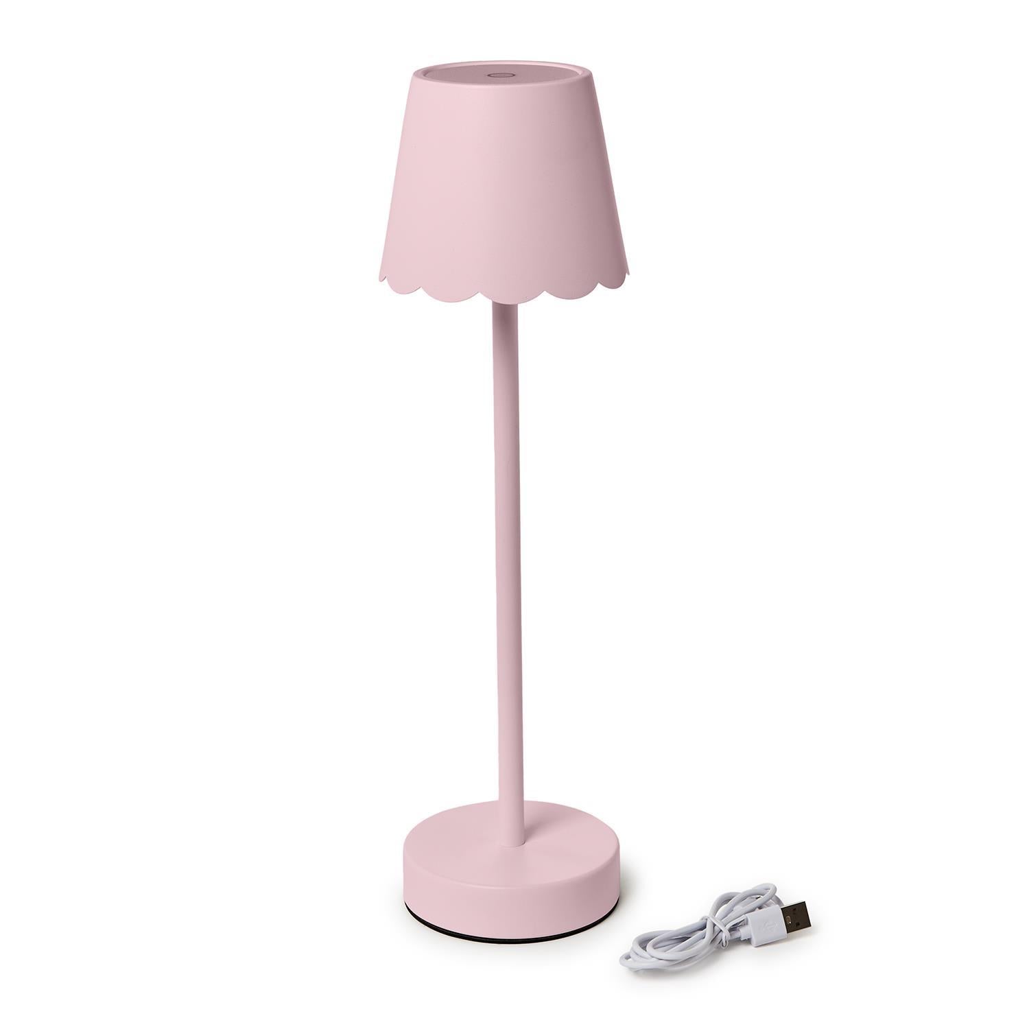 Pink LED Cordless Table Lamp with Scalloped Edge Shade Home Decor Two's Company