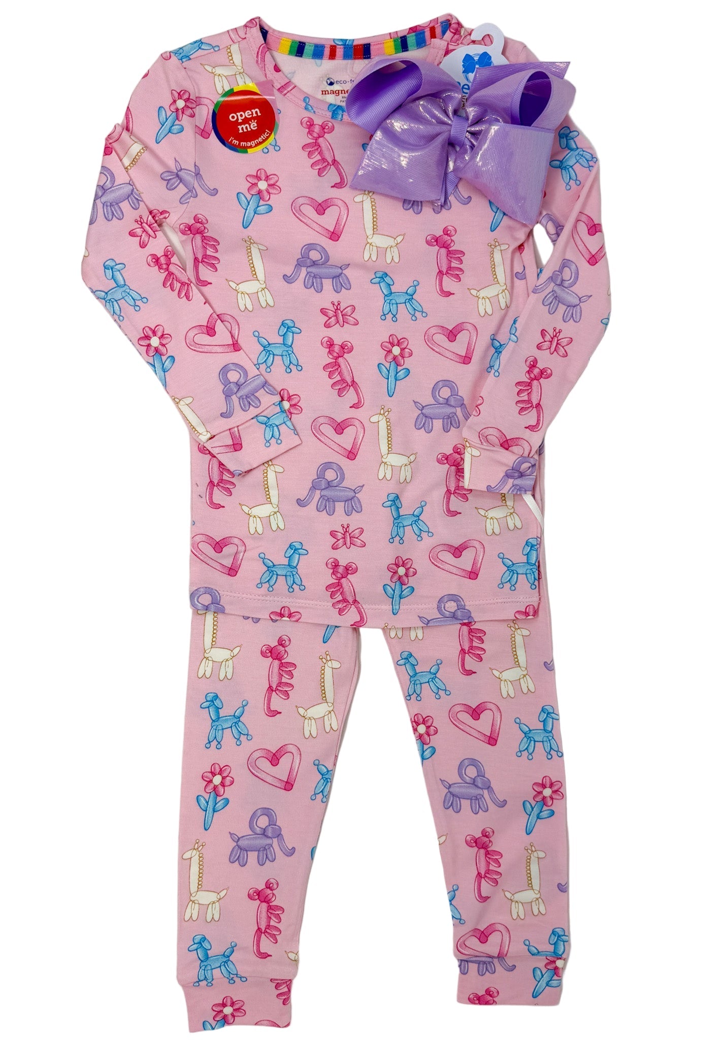 Pink Party Animals Glow in the Dark Modal L/S PJ Kids Pajamas Magnetic Me
