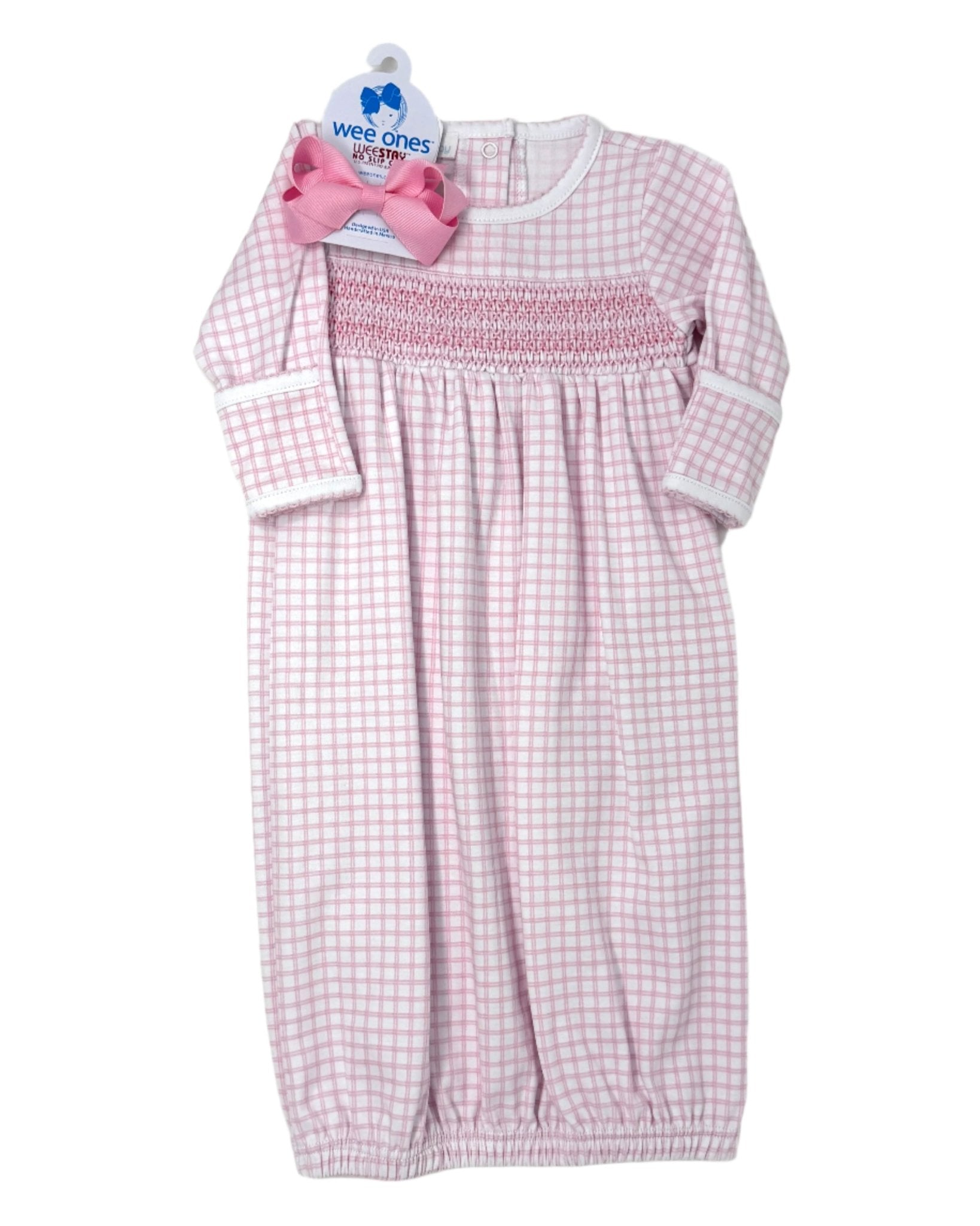 Pink Peek-a-Boo Wishes Smocked Gathered Gown Baby Sleepwear Magnolia Baby