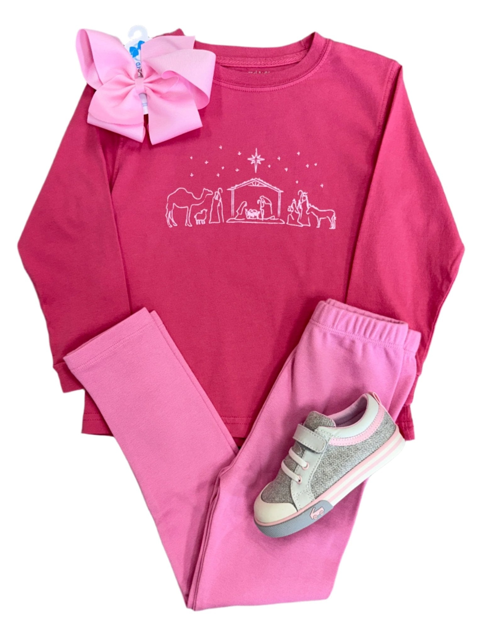 Pink Nativity w/ Lt. Pink LS T-Shirt Girls Tops + Tees Mustard & Ketchup