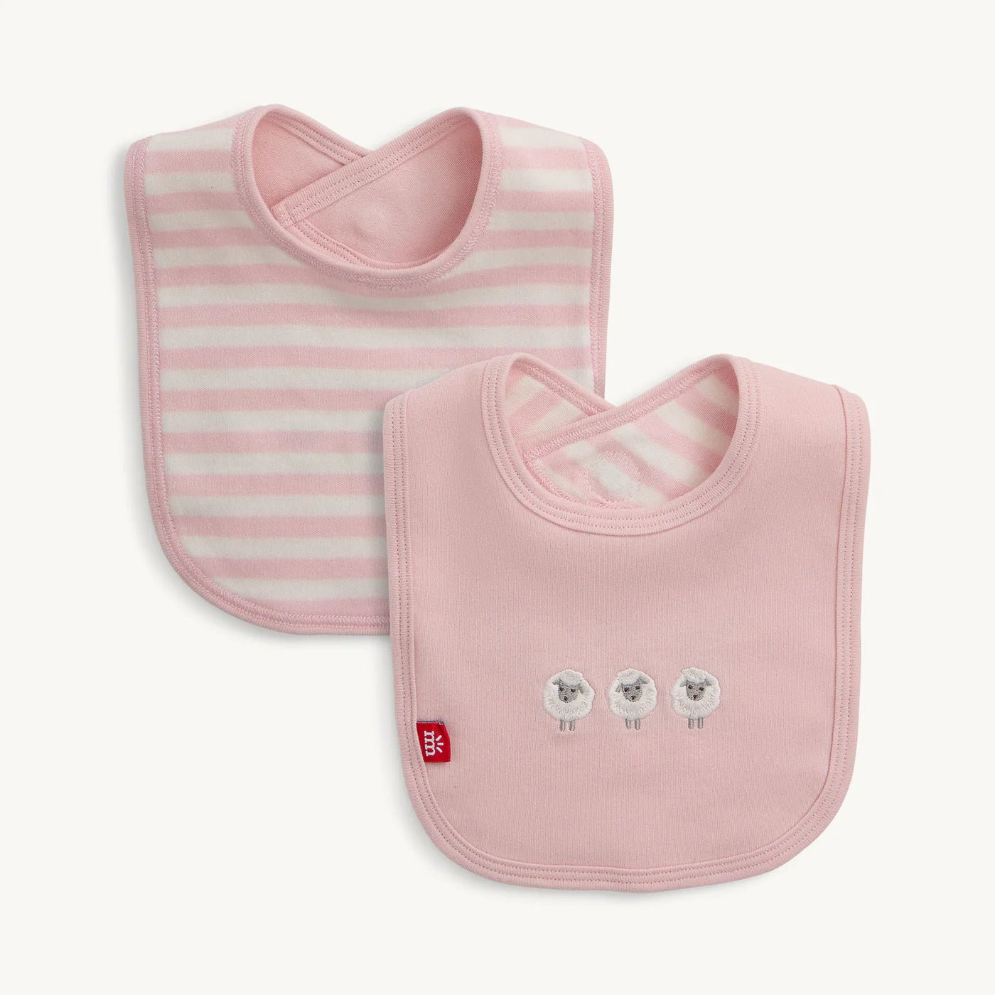 Pink Stripe Organic Cotton Bib w/ Emblem Baby Accessories Magnetic Me