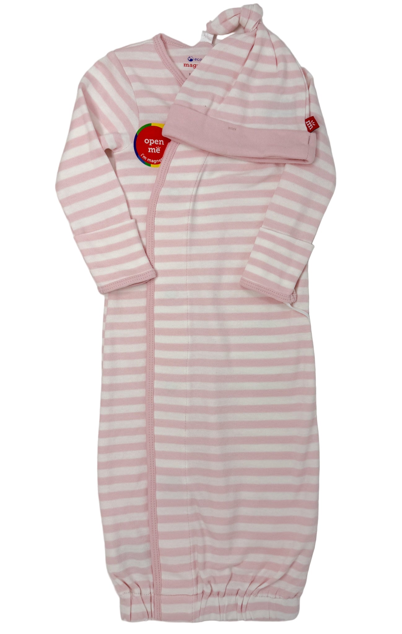 Pink Stripe Organic Cotton Gown & Hat Baby Sleepwear Magnetic Me