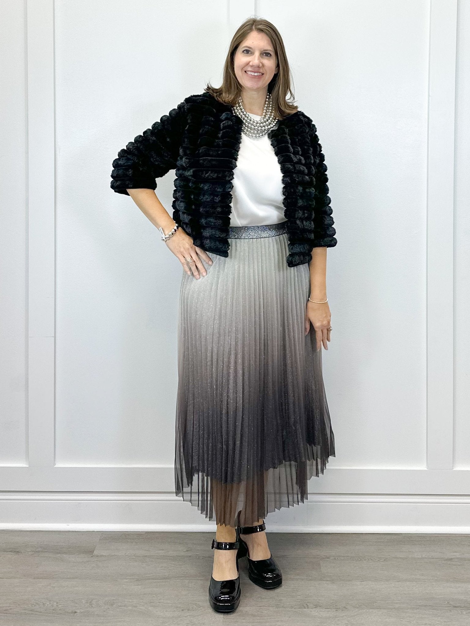 Pleated Midi Skirt - Metallic Ombre Skirts FATE