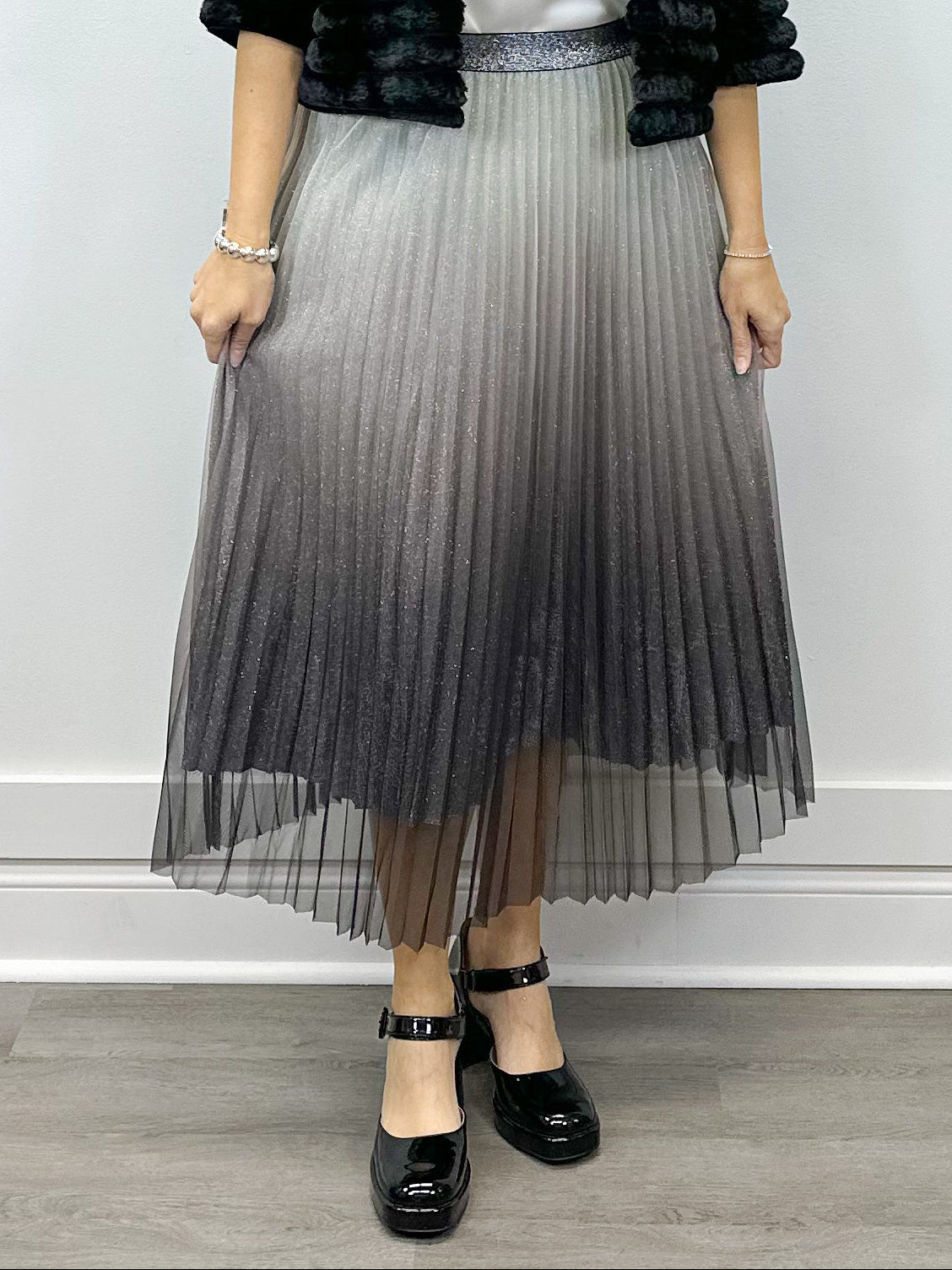 Pleated Midi Skirt - Metallic Ombre Skirts FATE