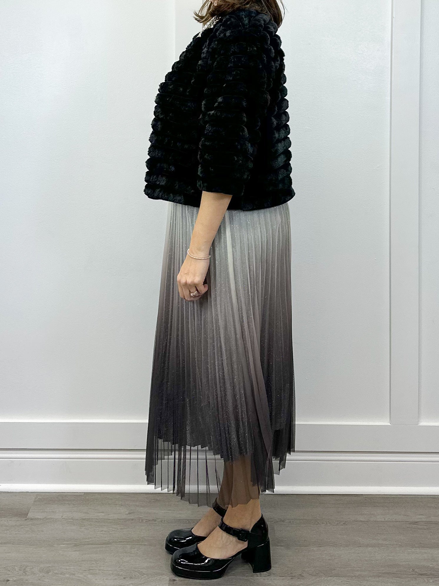 Pleated Midi Skirt - Metallic Ombre Skirts FATE