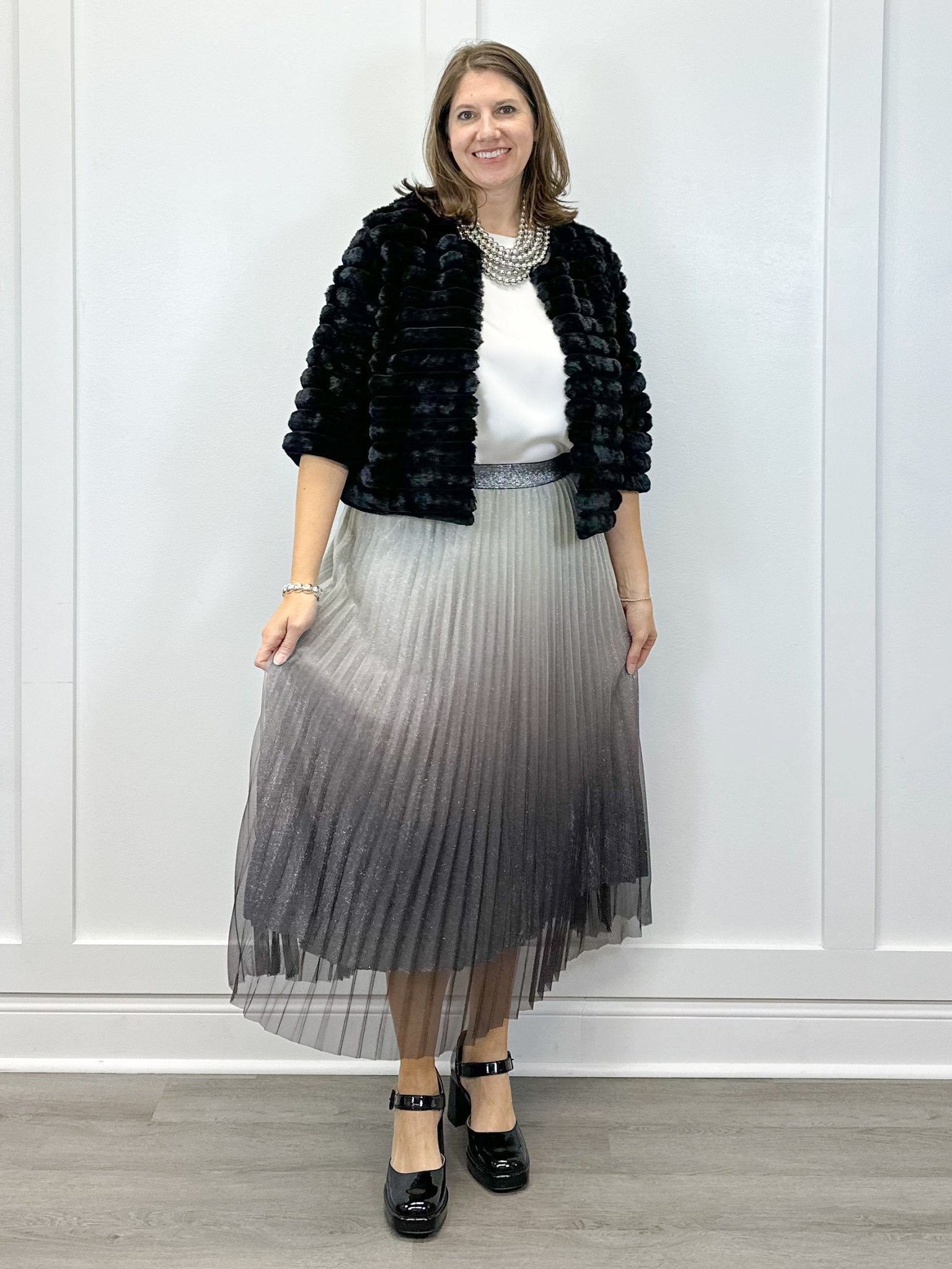 Pleated Midi Skirt - Metallic Ombre Skirts FATE