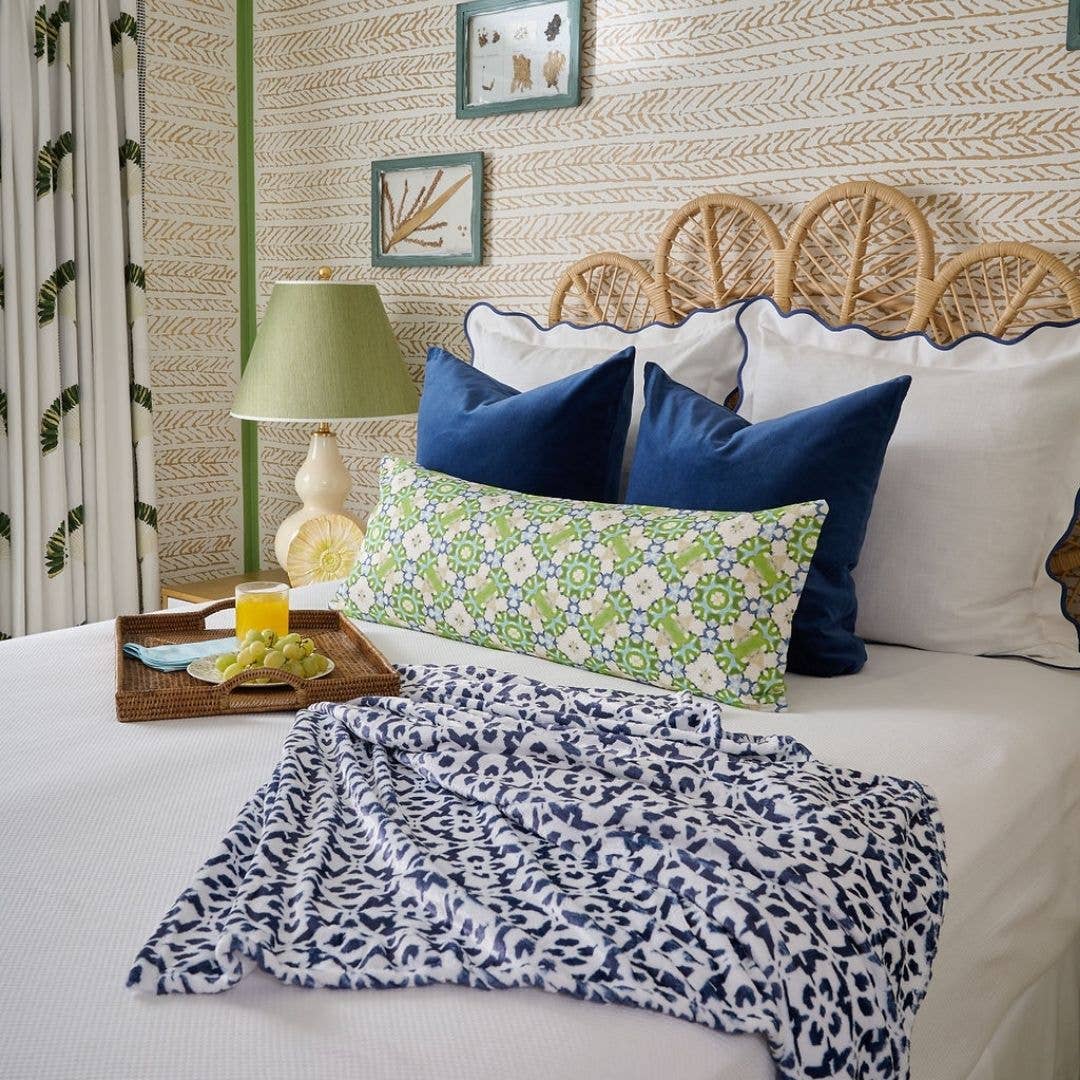 Porto Tiles Navy Fleece Blanket: One Size Textiles Laura Park Designs