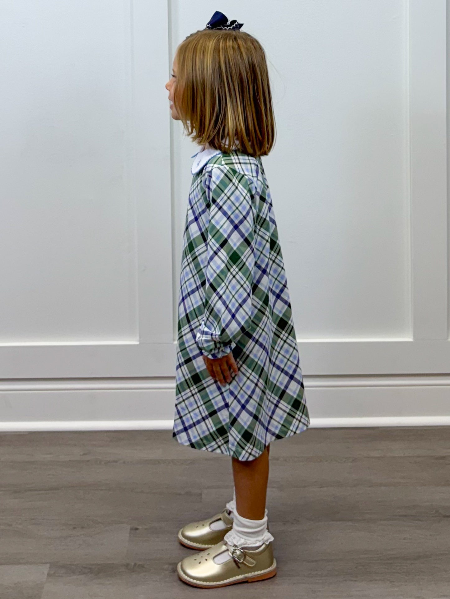 Presley Kait Dress - Lt. Blue & Navy Plaid Girls Play Dresses The Oaks Apparel Company