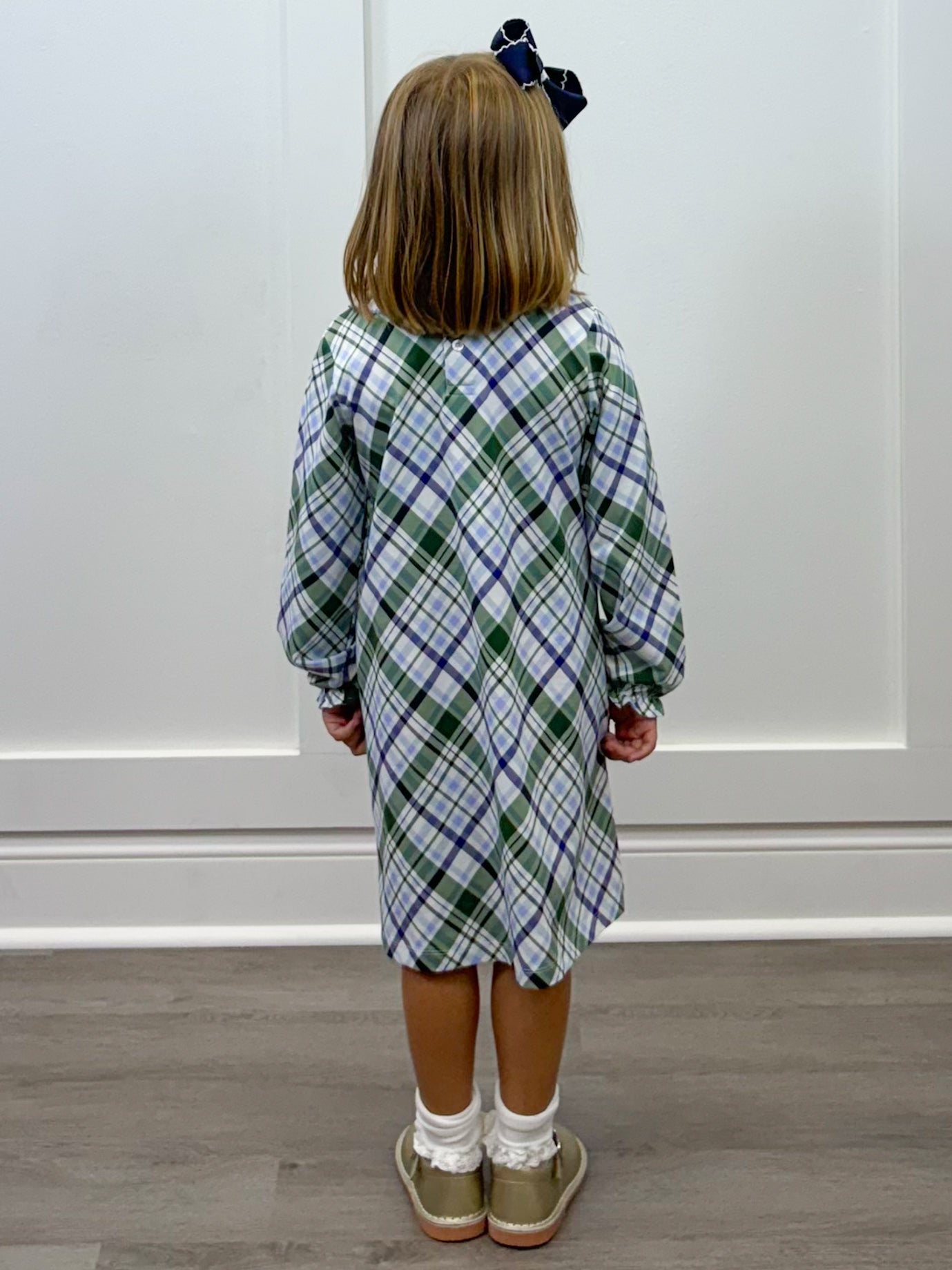 Presley Kait Dress - Lt. Blue & Navy Plaid Girls Play Dresses The Oaks Apparel Company