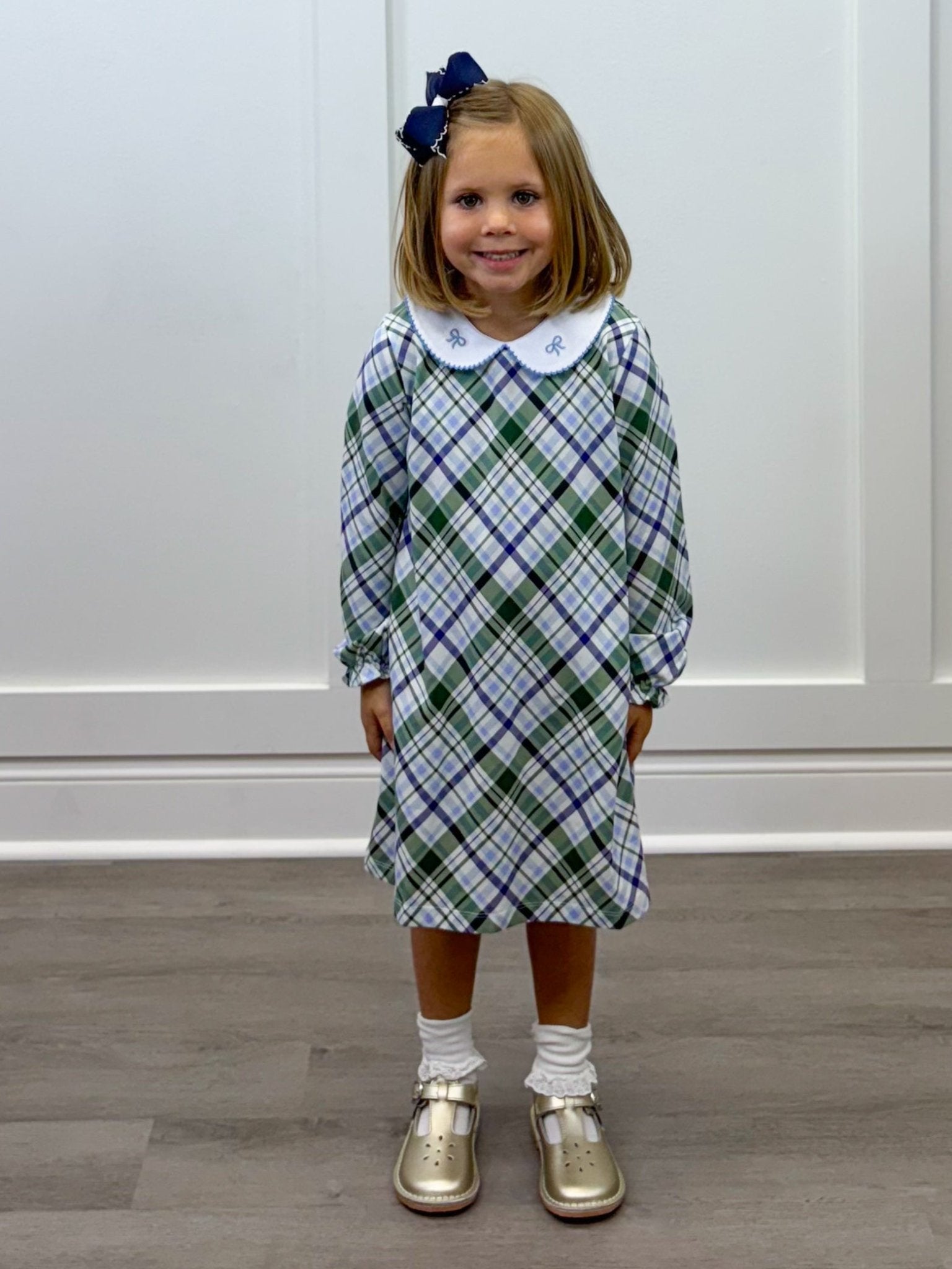 Presley Kait Dress - Lt. Blue & Navy Plaid Girls Play Dresses The Oaks Apparel Company