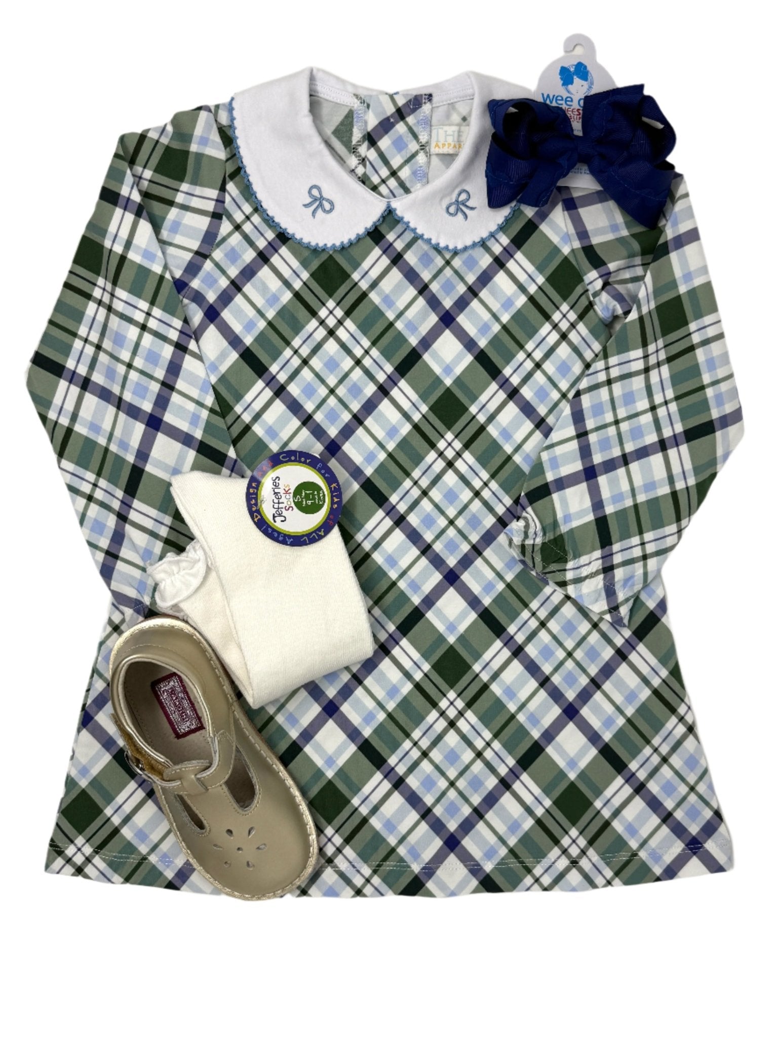 Presley Kait Dress - Lt. Blue & Navy Plaid Girls Play Dresses The Oaks Apparel Company
