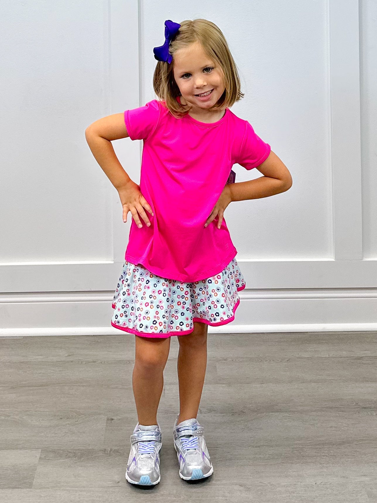 Quinn Skort - Bashful Blooms/Power Pink Girls Skirts + Bloomers Set Athleisure