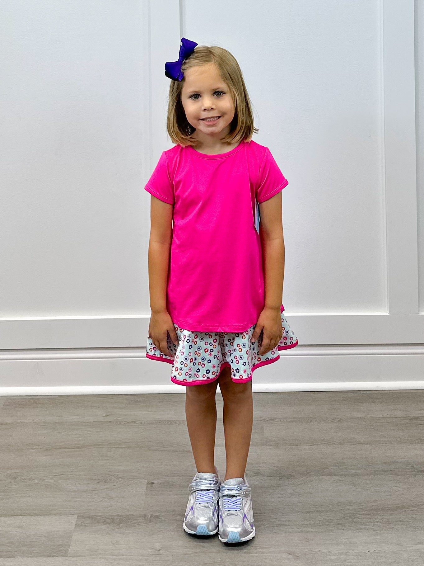 Quinn Skort - Bashful Blooms/Power Pink Girls Skirts + Bloomers Set Athleisure