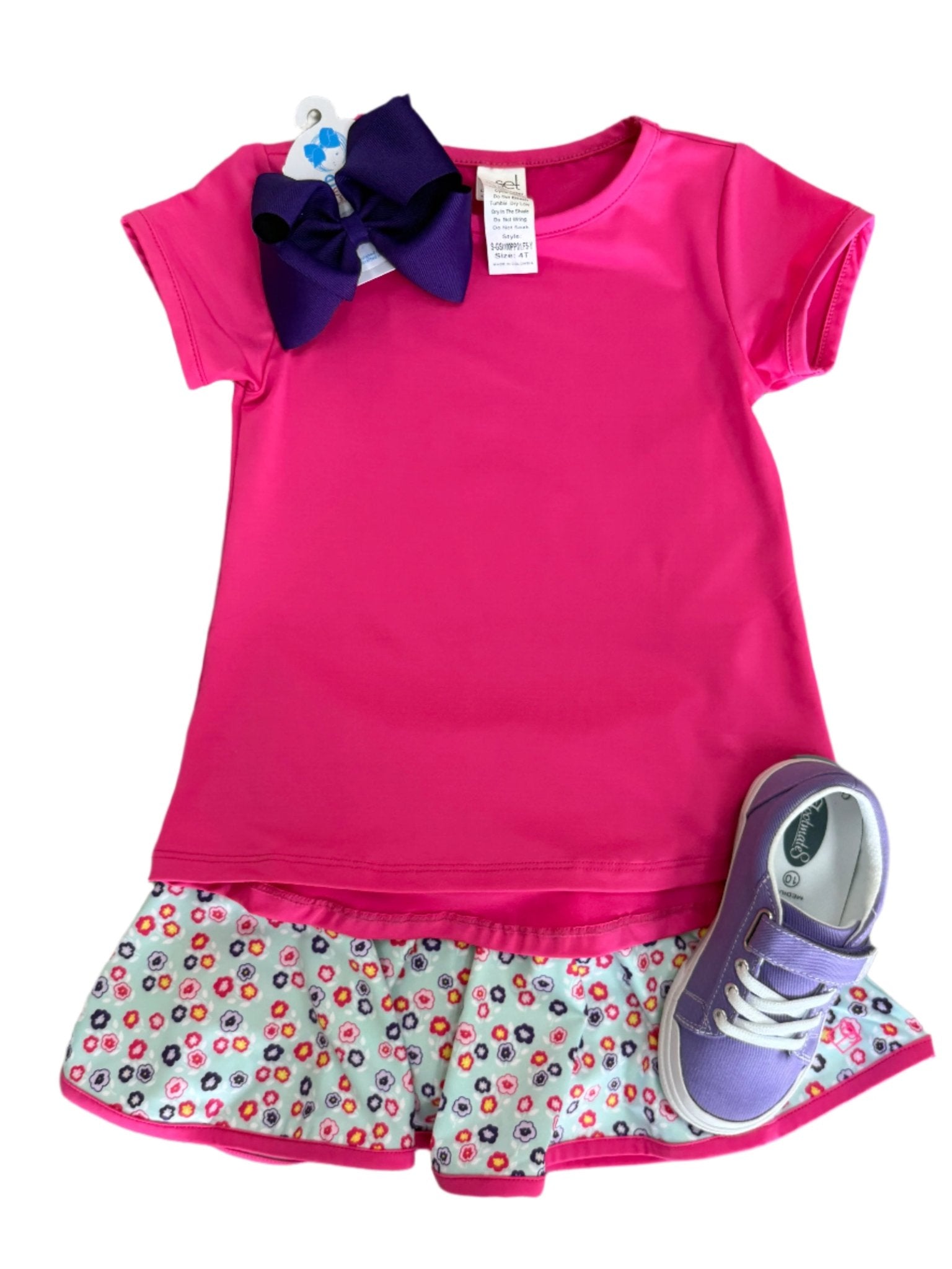 Quinn Skort - Bashful Blooms/Power Pink Girls Skirts + Bloomers Set Athleisure