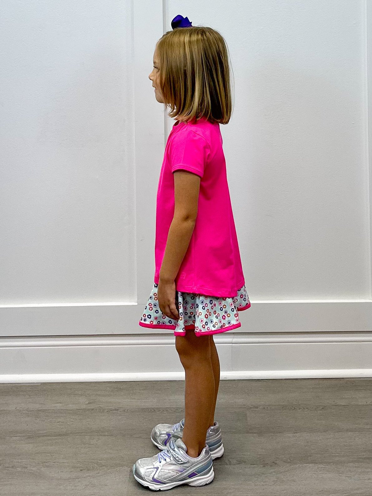 Quinn Skort - Bashful Blooms/Power Pink Girls Skirts + Bloomers Set Athleisure