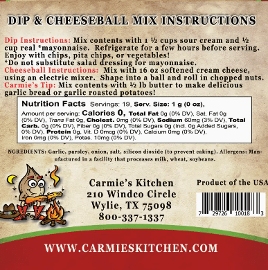 Roasted Garlic Dip Mix Impulse Carmie's Kitchen