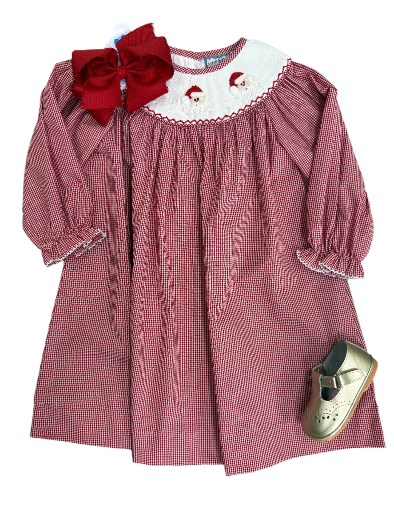 Santa Smocked L/S Bishop Girls Occasion Dresses Three Sisters
