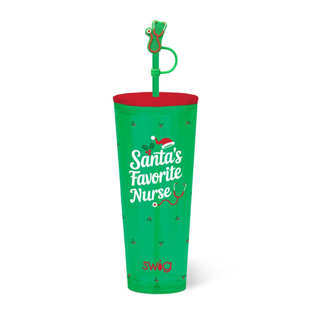 Santa's Favorite Nurse Plastic Tumbler 24oz Kitchen + Entertaining Swig