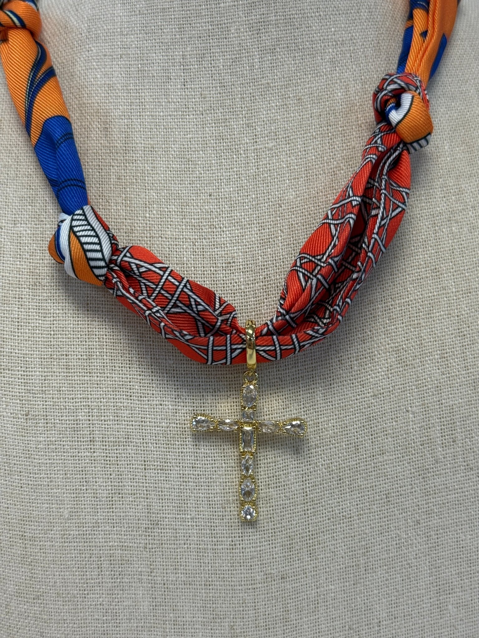 Scarf Necklace ~ Orange: Cross Necklaces Deep South Originals, LLC