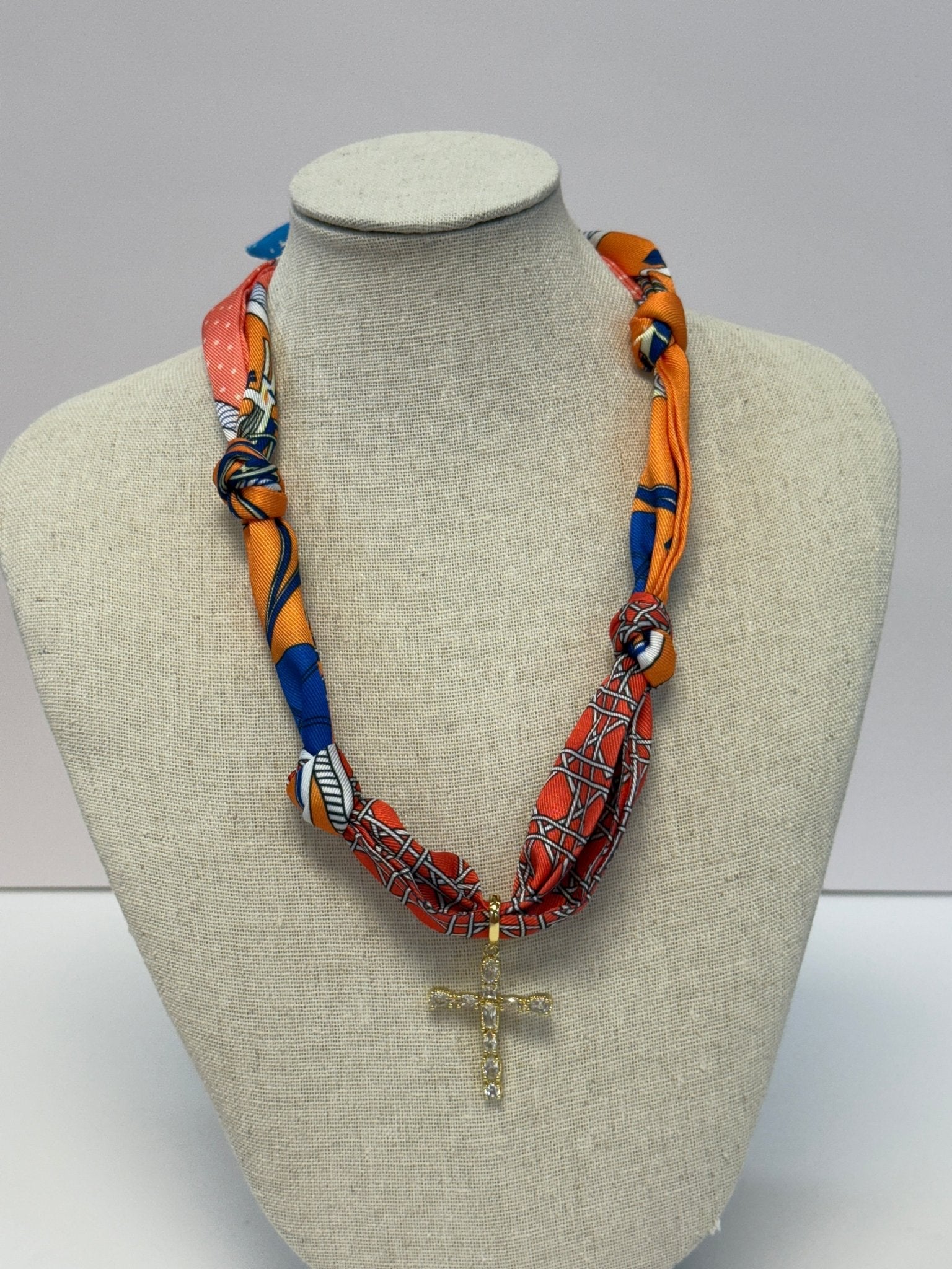 Scarf Necklace ~ Orange: Cross Necklaces Deep South Originals, LLC