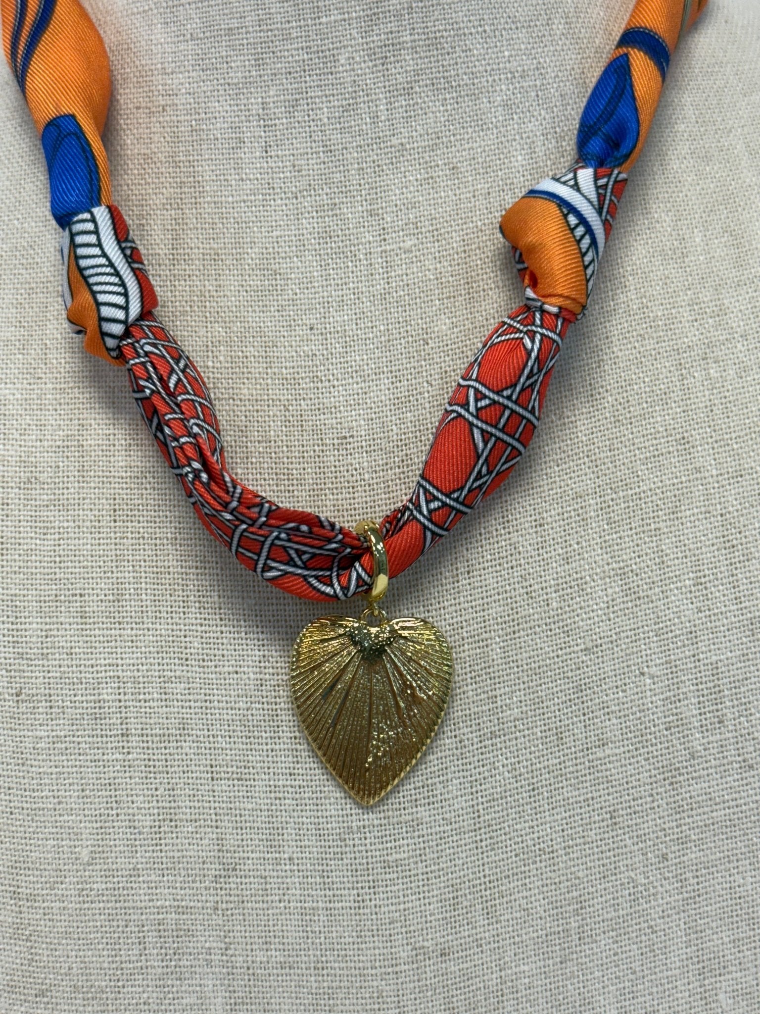 Scarf Necklace ~ Orange: Gold Heart Necklaces Deep South Originals, LLC