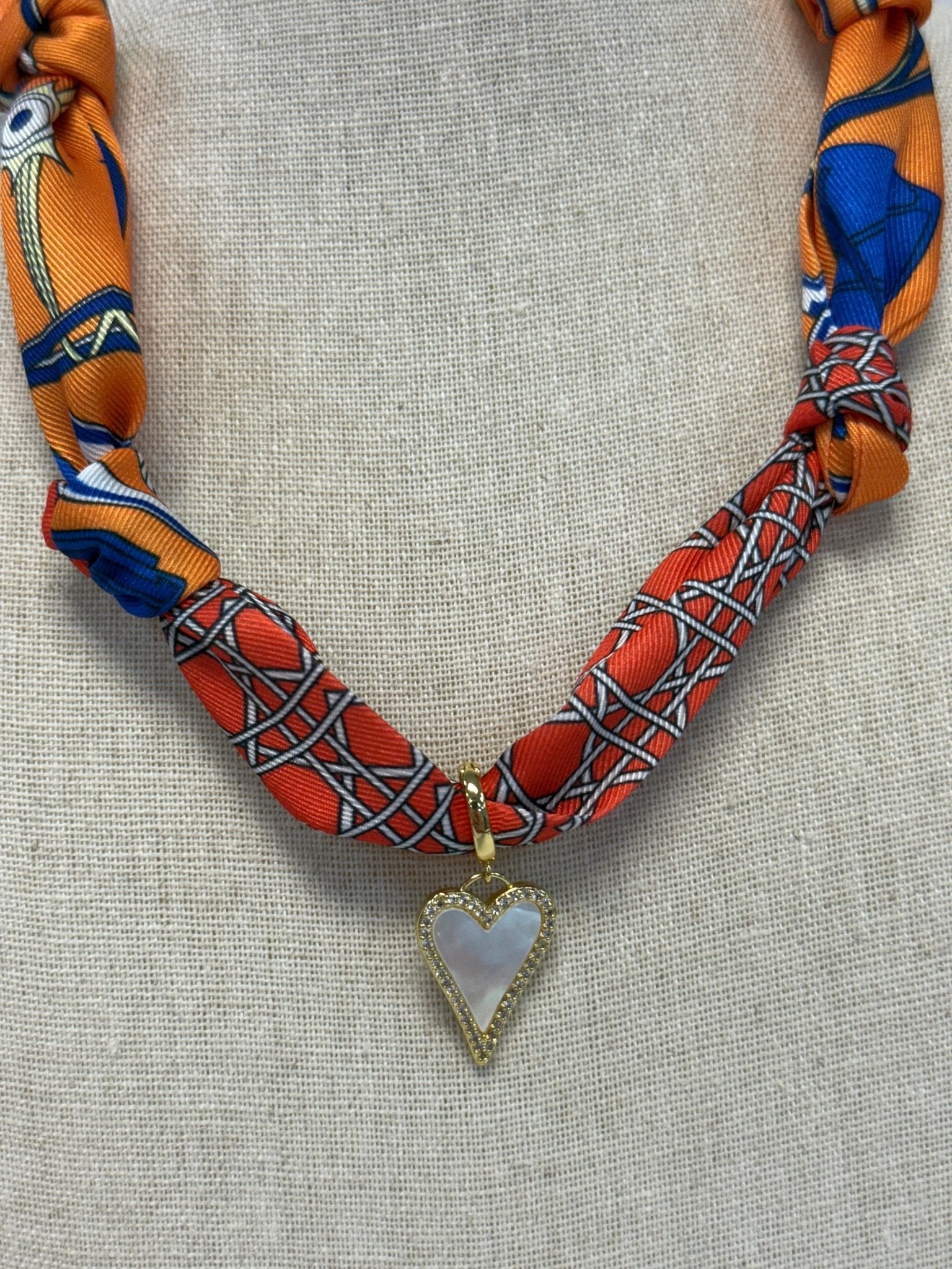 Scarf Necklace ~ Orange: White Heart Necklaces Deep South Originals, LLC