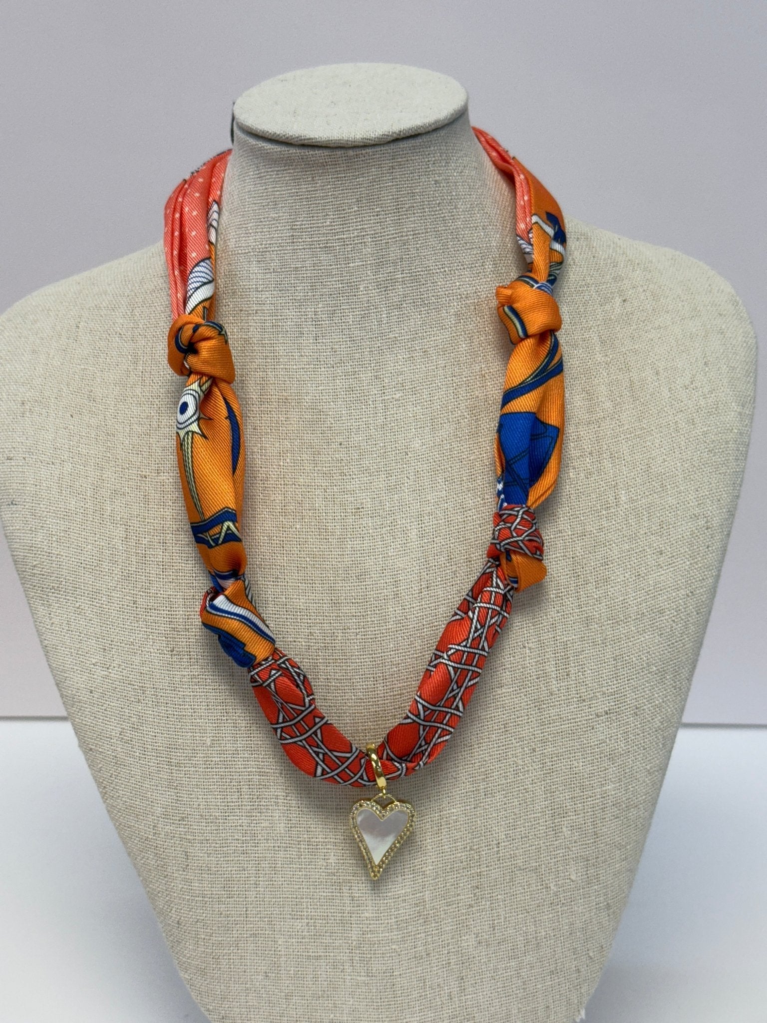 Scarf Necklace ~ Orange: White Heart Necklaces Deep South Originals, LLC