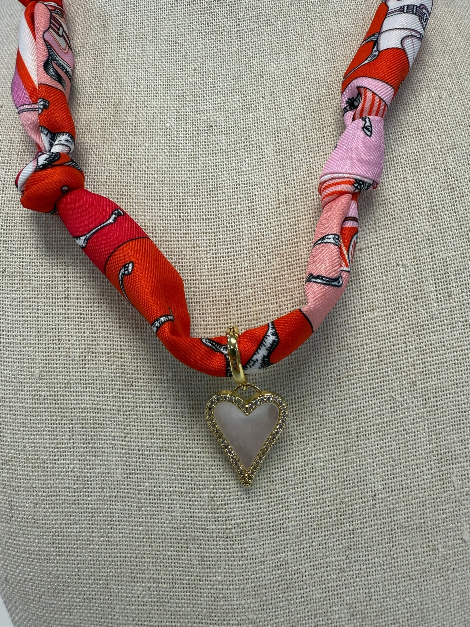 Scarf Necklace ~ Pink Horse Pattern: White Heart Necklaces Deep South Originals, LLC