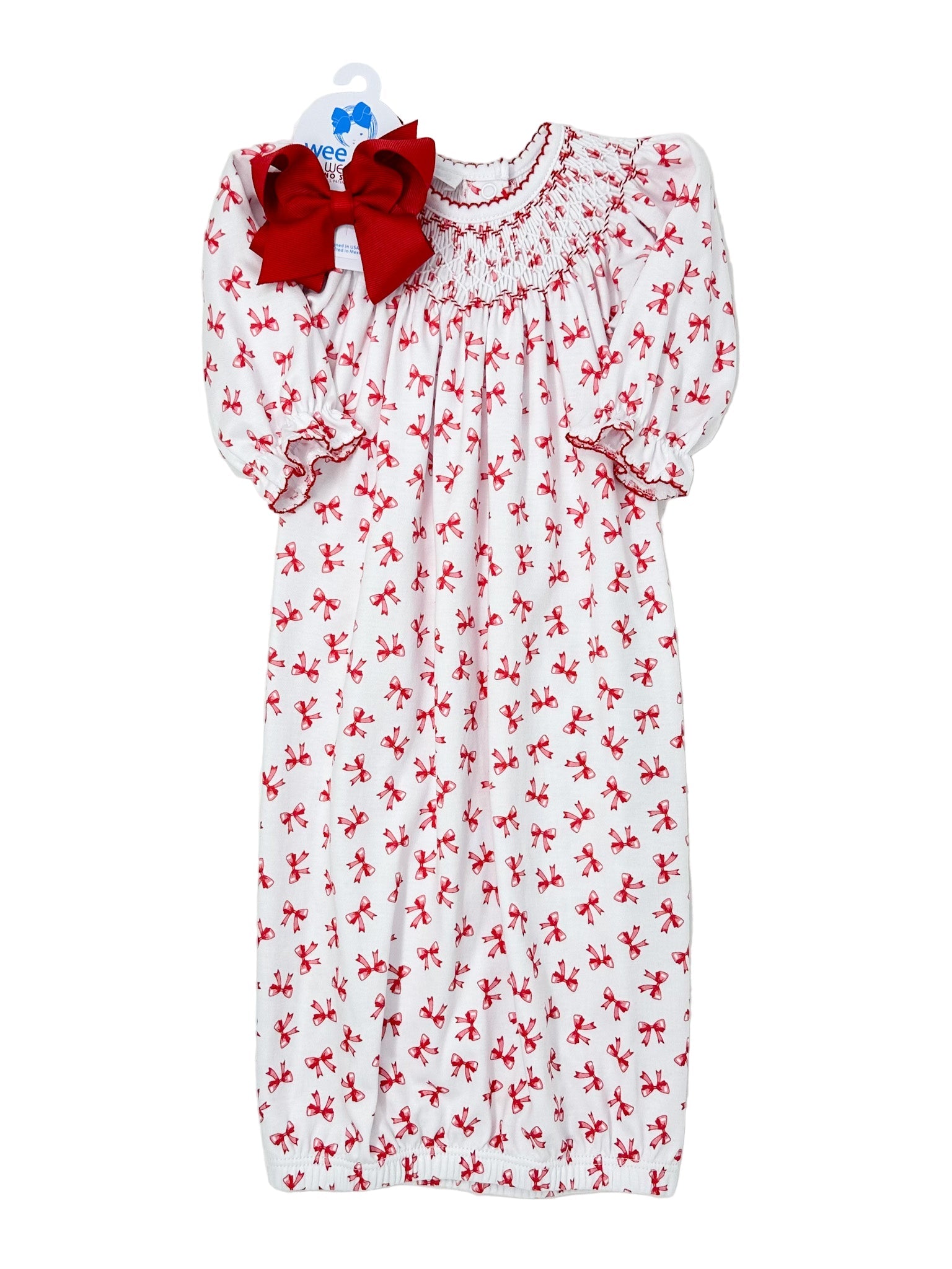 Scarlett Bows Bishop L/S Gown - Red Baby Sleepwear Magnolia Baby