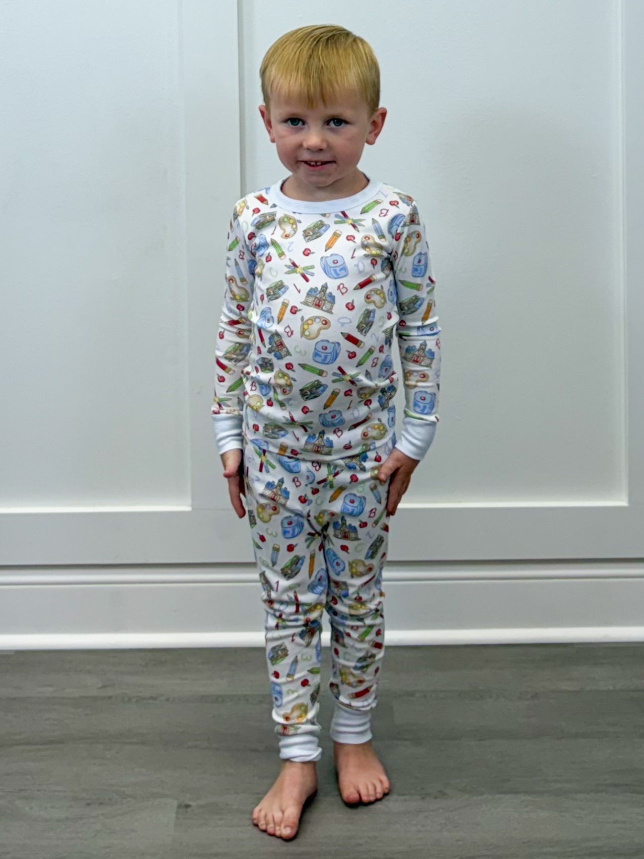 School Day Sweetness L/S Pajamas - Lt. Blue Kids Pajamas Magnolia Baby