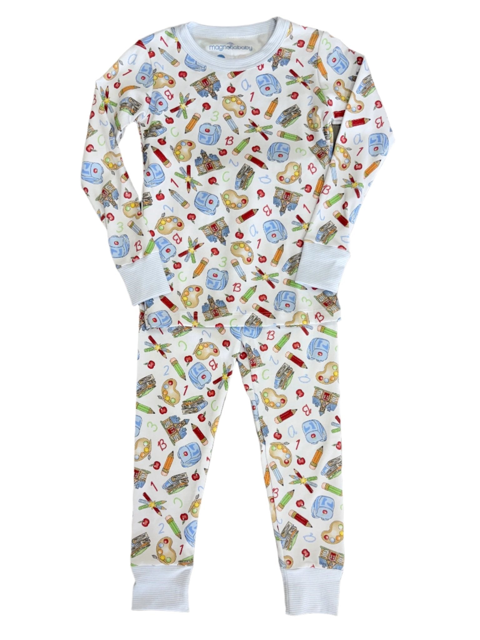 School Day Sweetness L/S Pajamas - Lt. Blue Kids Pajamas Magnolia Baby