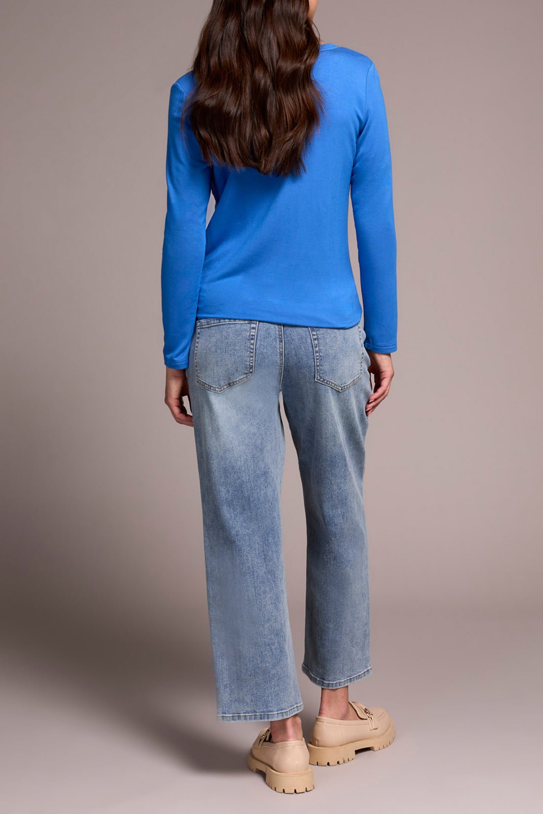 Scoop Neck Knit Top w/ Side Slits - Ultrablue Tops Tribal