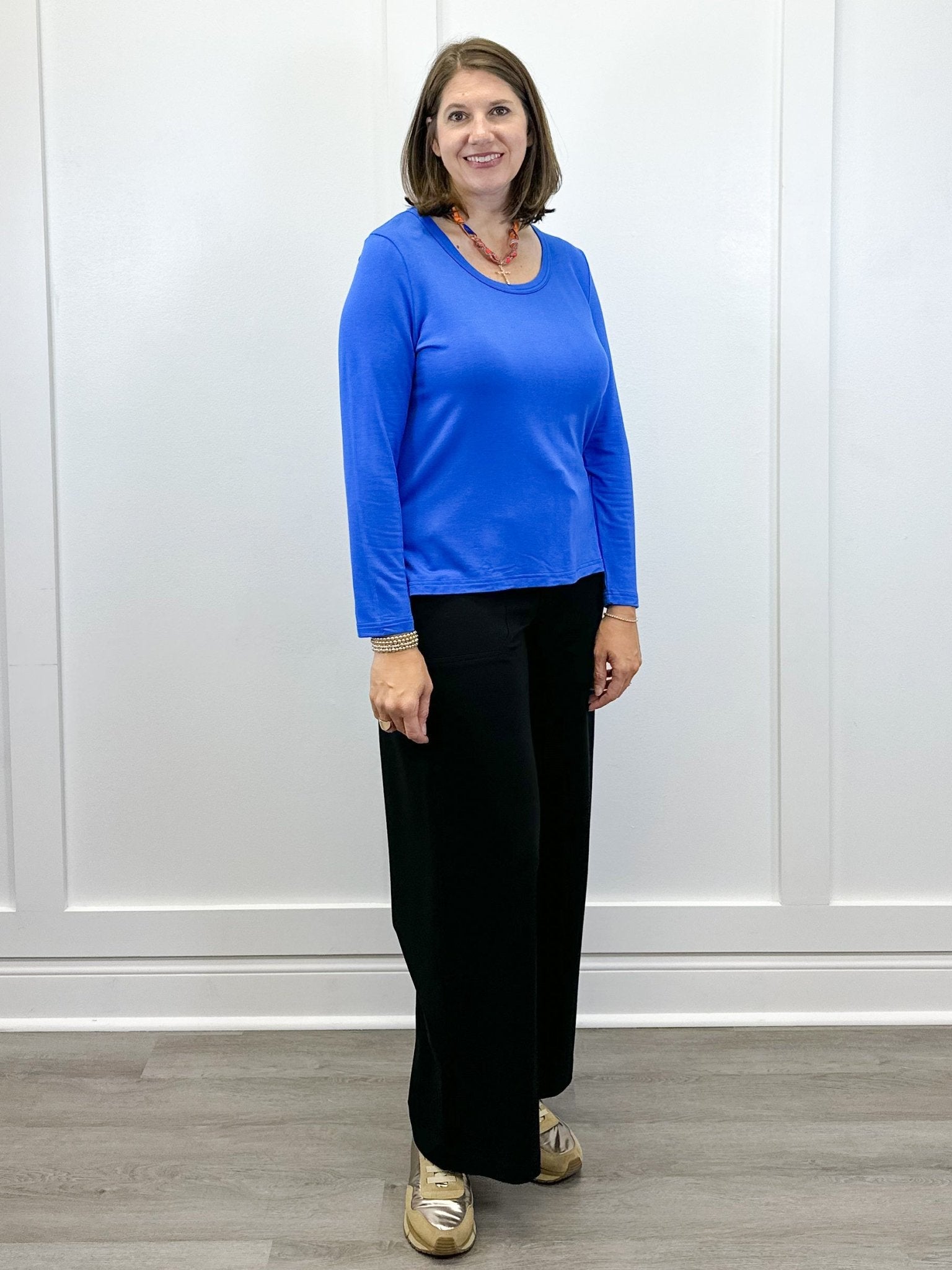 Scoop Neck Knit Top w/ Side Slits - Ultrablue Tops Tribal