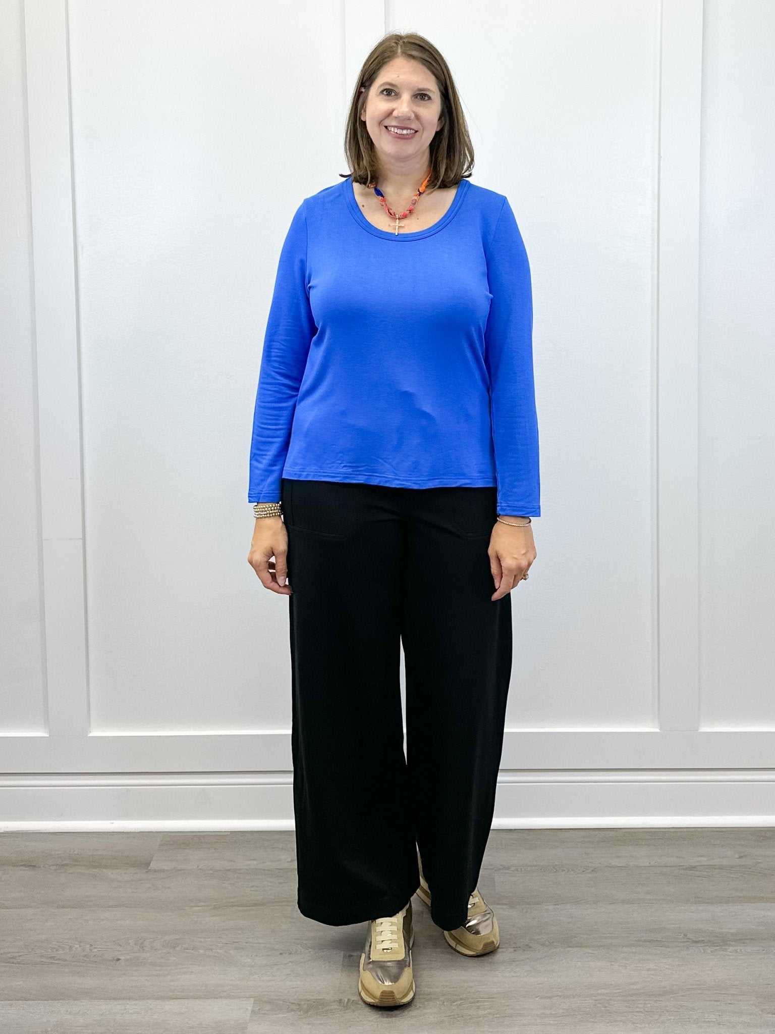 Scoop Neck Knit Top w/ Side Slits - Ultrablue Tops Tribal