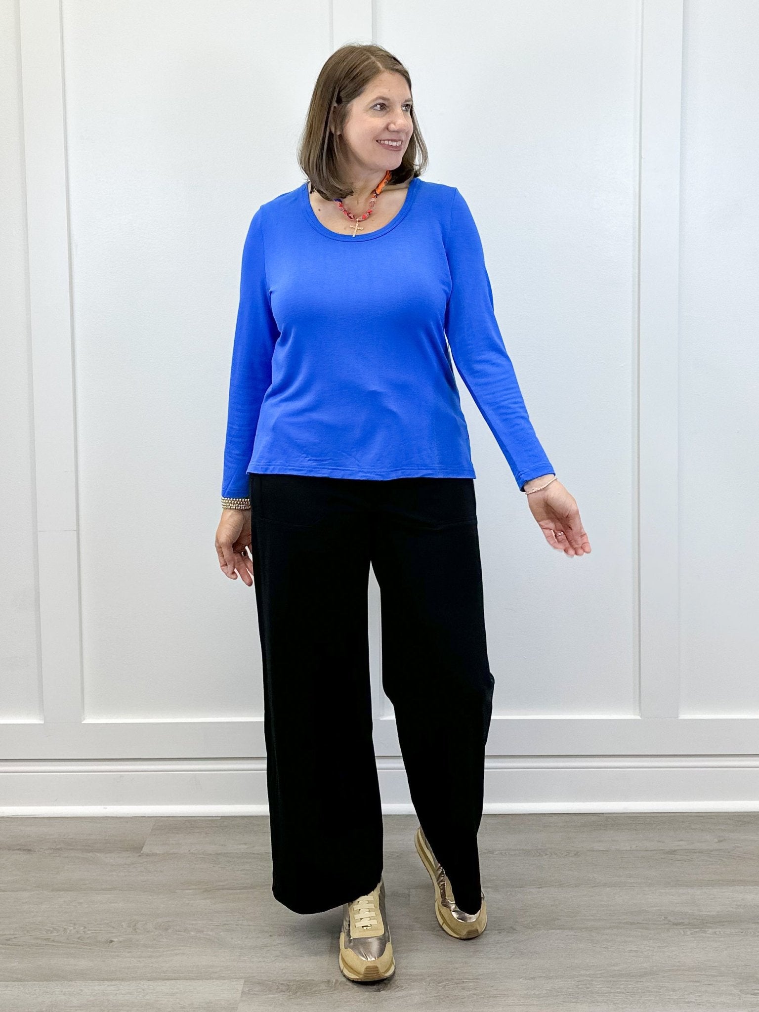 Scoop Neck Knit Top w/ Side Slits - Ultrablue Tops Tribal