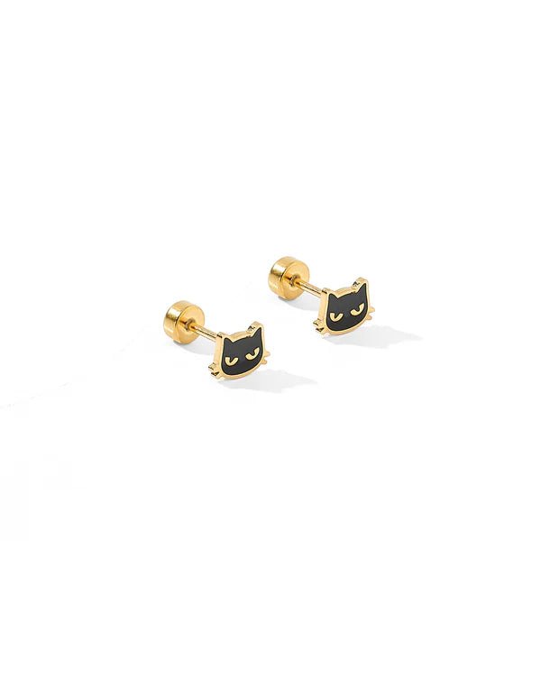 Screwback Stud Earrings - Black Cat Kids Jewelry Linny Co
