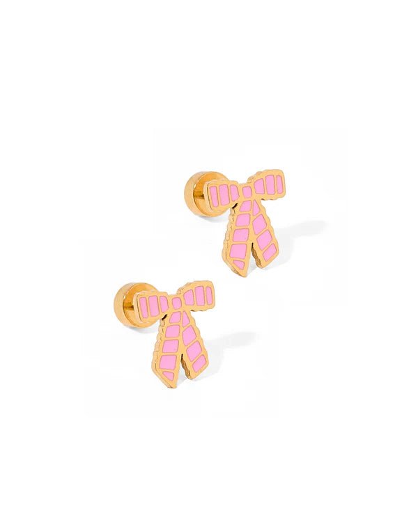 Screwback Stud Earrings - Conley Pink Bow Kids Jewelry Linny Co