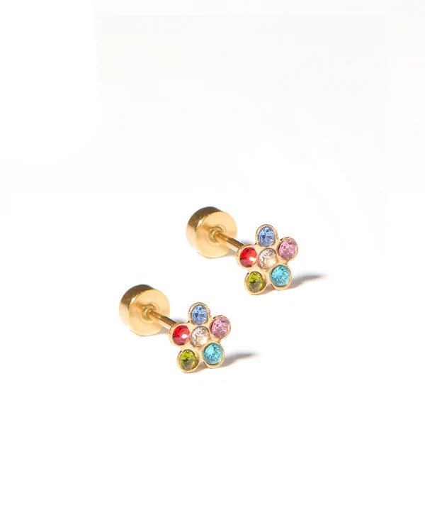 Screwback Stud Earrings - Lyla Flower Multi Kids Jewelry Linny Co