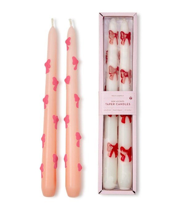 Set of 2 Bow Taper Candles - Assorted Candles Two's Company