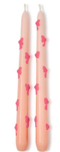 Set of 2 Bow Taper Candles - Assorted Candles Two's Company Pink/Pink