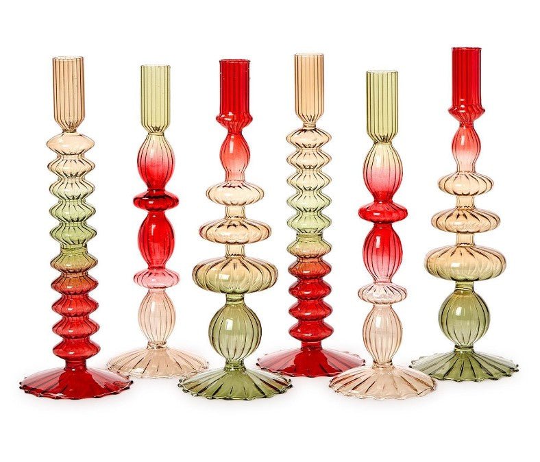 Set of 2 Holiday Ombre Glass Candlesticks - Assorted Seasonal Two's Company