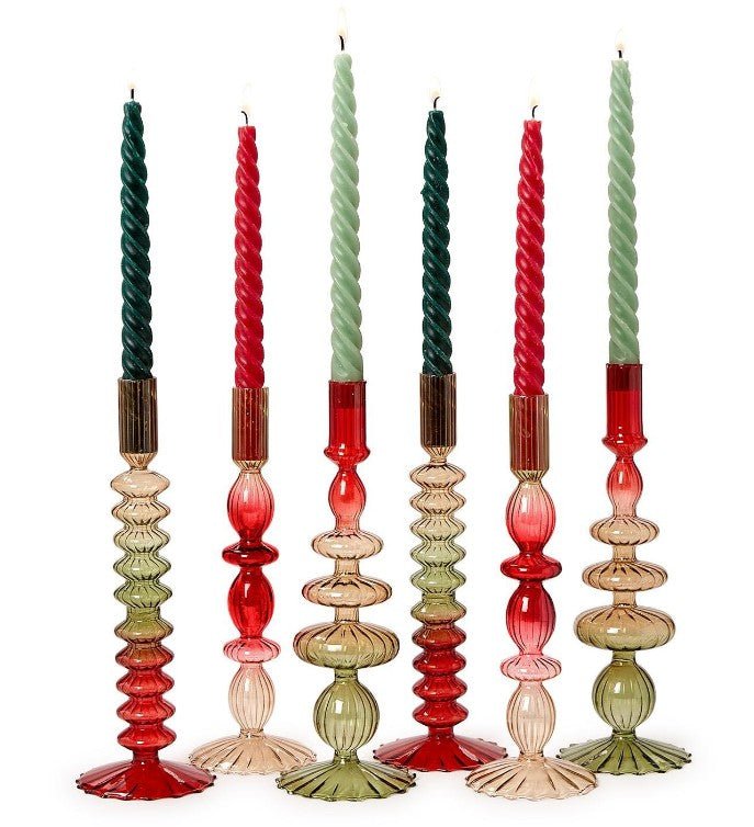 Set of 2 Holiday Ombre Glass Candlesticks - Assorted Seasonal Two's Company