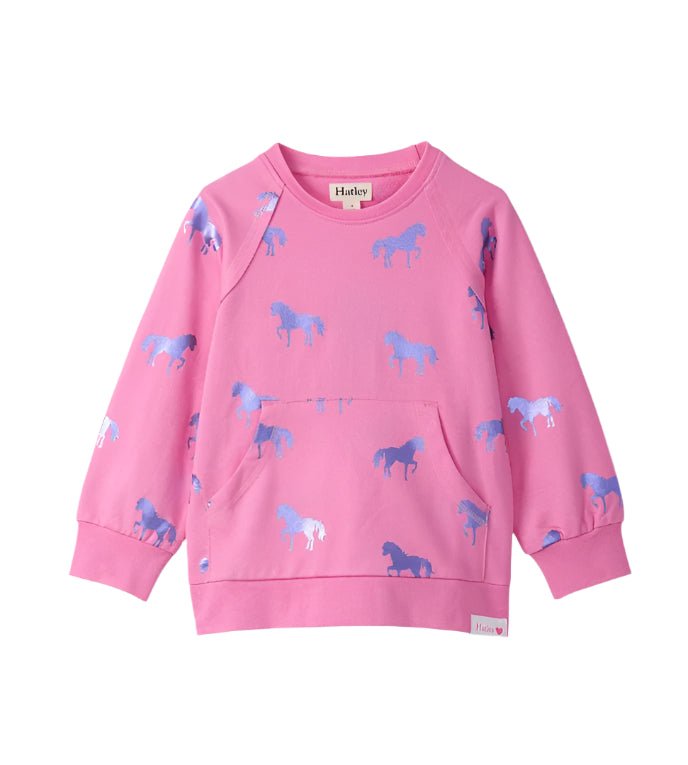 Shimmer Horses Raw Edge Pullover Girls Sweaters + Sweatshirts Hatley