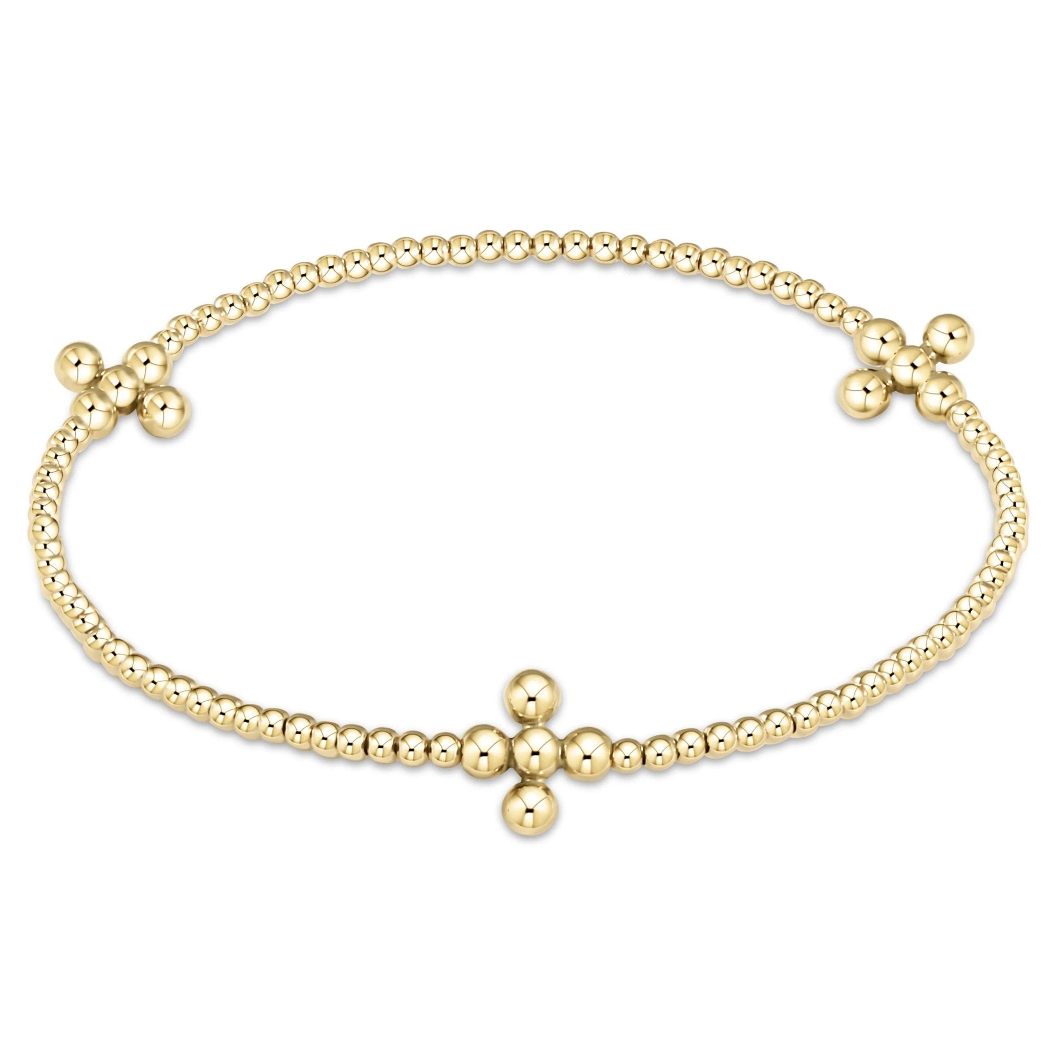 Signature Cross Gold 2.5mm Bead Bracelet - Classic Beaded Signature Cross Gold Charm - 4mm Bead Gold Bracelets enewton